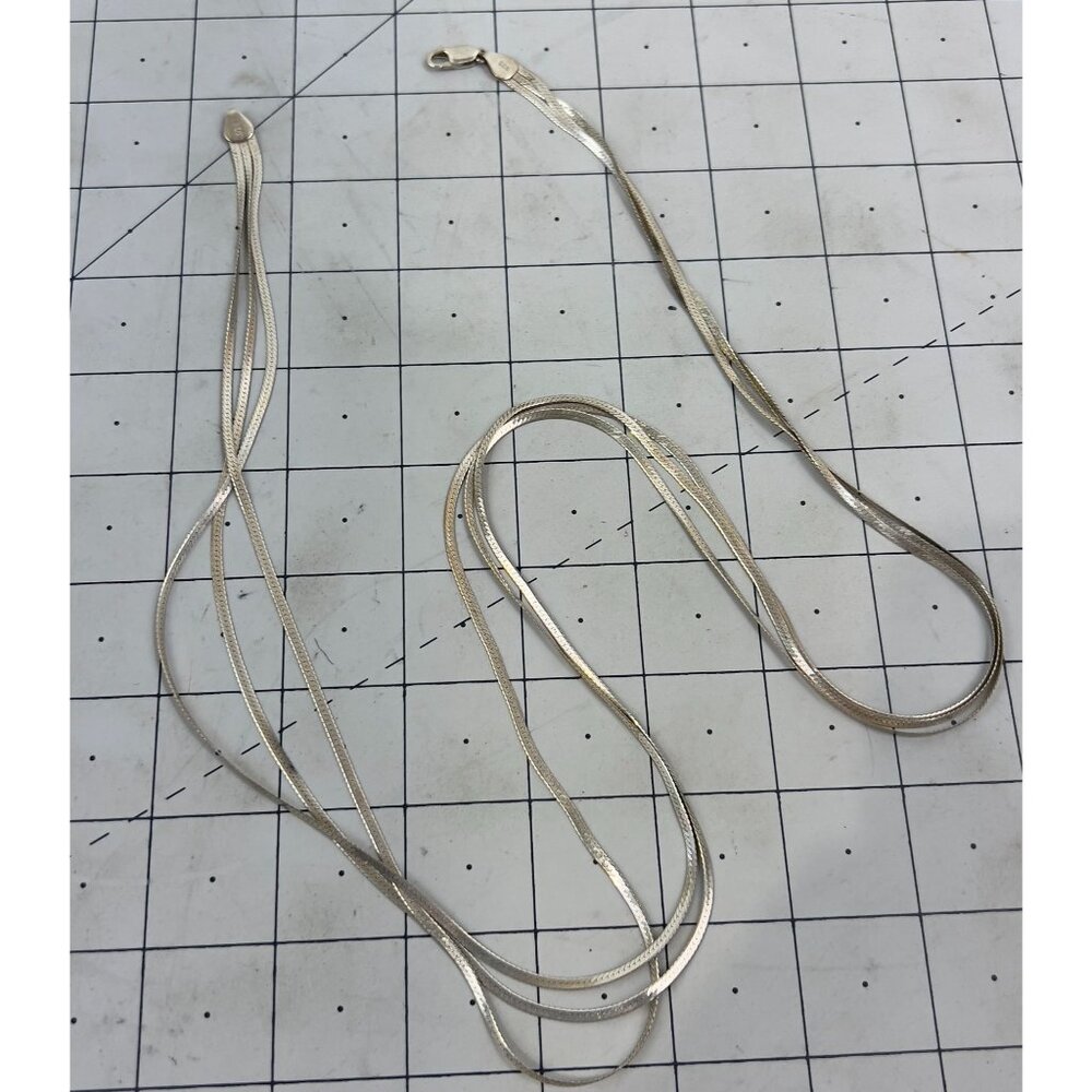 Sterling Silver Multi Strand Herringbone .925 Vintage Necklace Chain 30"